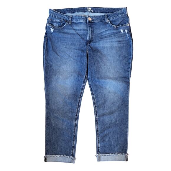 Lee Riders Ankle Jeans Women 18M Blue Relaxed Fit Stretch Frayed Cuffed - Picture 1 of 14
